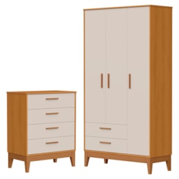 Jogo de Quarto Infantil Flip Guarda Roupa 3 Portas e Cômoda 4 Gavetas Areia Fosco/Savana - Reller Móveis