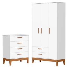 Jogo de Quarto Infantil Flip Guarda Roupa 3 Portas e Cômoda 4 Gavetas Branco Fosco - Reller Móveis