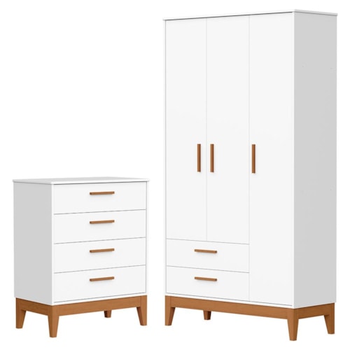 Jogo de Quarto Infantil Flip Guarda Roupa 3 Portas e Cômoda 4 Gavetas Branco Fosco - Reller Móveis