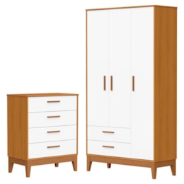 Jogo de Quarto Infantil Flip Guarda Roupa 3 Portas e Cômoda 4 Gavetas Branco Fosco/Savana - Reller Móveis