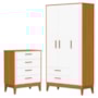 Jogo de Quarto Infantil Flip Guarda Roupa 3 Portas e Cômoda 4 Gavetas Branco Fosco/Savana - Reller Móveis