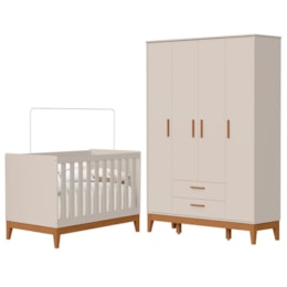 Jogo de Quarto Infantil Flip Guarda Roupa 4 Portas e Berço Americano Areia Fosco - Reller Móveis
