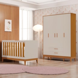 Jogo de Quarto Infantil Flip Guarda Roupa 4 Portas e Berço Americano Areia Fosco/Savana - Reller Móveis