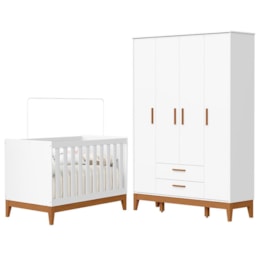Jogo de Quarto Infantil Flip Guarda Roupa 4 Portas e Berço Americano Branco Fosco - Reller Móveis