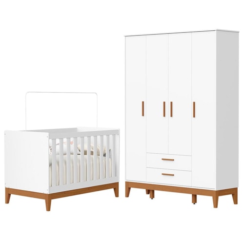 Jogo de Quarto Infantil Flip Guarda Roupa 4 Portas e Berço Americano Branco Fosco - Reller Móveis