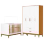 Jogo de Quarto Infantil Flip Guarda Roupa 4 Portas e Berço Americano Branco Fosco/Savana - Reller Móveis