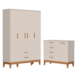 Jogo de Quarto Infantil Flip Guarda Roupa 4 Portas e Cômoda 1 Porta Areia Fosco - Reller Móveis