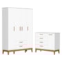 Jogo de Quarto Infantil Flip Guarda Roupa 4 Portas e Cômoda 1 Porta Branco Fosco - Reller Móveis