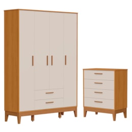 Jogo de Quarto Infantil Flip Guarda Roupa 4 Portas e Cômoda 4 Gavetas Areia Fosco/Savana - Reller Móveis