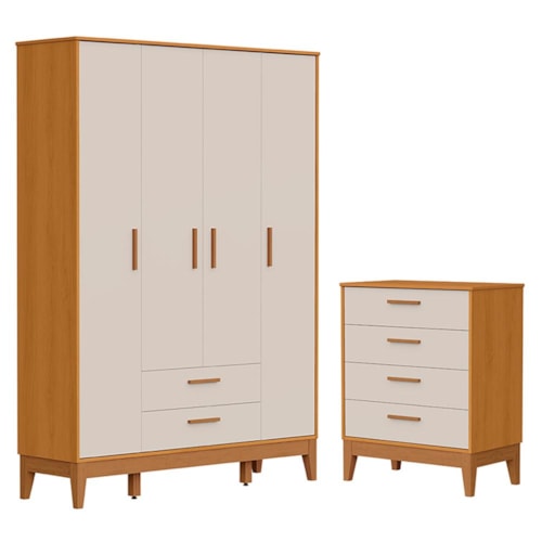 Jogo de Quarto Infantil Flip Guarda Roupa 4 Portas e Cômoda 4 Gavetas Areia Fosco/Savana - Reller Móveis