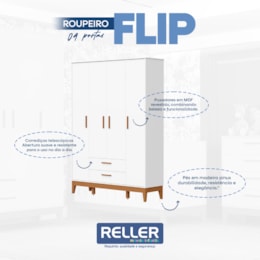 Jogo de Quarto Infantil Flip Guarda Roupa 4 Portas e Cômoda 4 Gavetas Branco Fosco - Reller Móveis