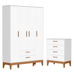 Jogo de Quarto Infantil Flip Guarda Roupa 4 Portas e Cômoda 4 Gavetas Branco Fosco - Reller Móveis