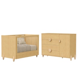 Jogo de Quarto Infantil Gracia Cômoda 1 Porta e Berço Americano Naturale - Reller Móveis