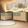 Jogo de Quarto Infantil Gracia Cômoda 1 Porta e Berço Americano Oliva/Naturale - Reller Móveis 