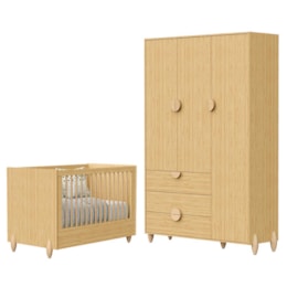 Jogo de Quarto Infantil Gracia Guarda Roupa 3 Portas e Berço Americano Naturale - Reller Móveis