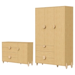 Jogo de Quarto Infantil Gracia Guarda Roupa 3 Portas e Cômoda 1 Porta Naturale - Reller Móveis 