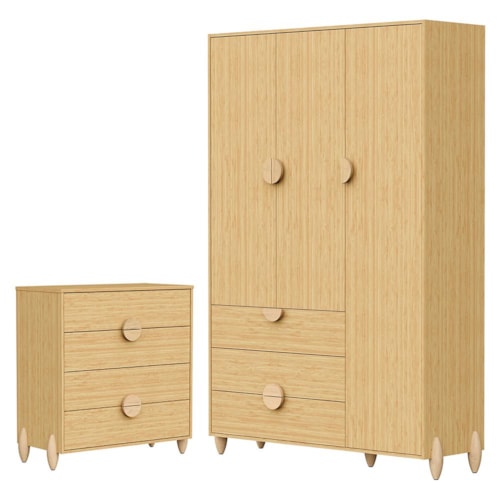 Jogo de Quarto Infantil Gracia Guarda Roupa 3 Portas e Cômoda 4 Gavetas Naturale - Reller Móveis