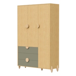 Jogo de Quarto Infantil Gracia Guarda Roupa 3 Portas e Cômoda 4 Gavetas Oliva/Naturale - Reller Móveis