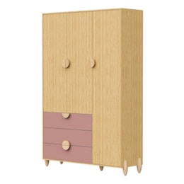Jogo de Quarto Infantil Gracia Guarda Roupa 3 Portas e Cômoda 4 Gavetas Rosê/Naturale - Reller Móveis