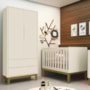 Jogo de Quarto Infantil Guarda Roupa 2 Portas e Berço Classic Areia Fosco com Pés Amadeirado - Reller Móveis