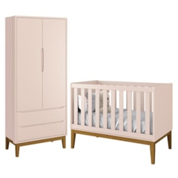 Jogo de Quarto Infantil Guarda Roupa 2 Portas e Berço Classic Rosa Fosco com Pés Amadeirado - Reller Móveis Jogo de Quarto Infantil Guarda Roupa 2 Portas e Berço Classic Rosa Fosco com Pés Amadeirado - Reller Móveis