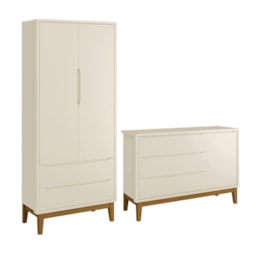 Jogo de Quarto Infantil Guarda Roupa 2 Portas e Cômoda 1 Porta Classic Areia Fosco com Pés Amadeirado - Reller Móveis Jogo de Quarto Infantil Guarda Roupa 2 Portas e Cômoda 1 Porta Classic Areia Fosco com Pés Amadeirado - Reller Móveis