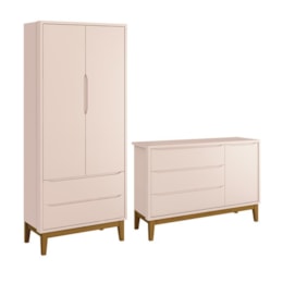 Jogo de Quarto Infantil Guarda Roupa 2 Portas e Cômoda 1 Porta Classic Rosa Fosco com Pés Amadeirado - Reller Móveis Jogo de Quarto Infantil Guarda Roupa 2 Portas e Cômoda 1 Porta Classic Rosa Fosco com Pés Amadeirado - Reller Móveis