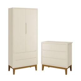 Jogo de Quarto Infantil Guarda Roupa 2 Portas e Cômoda 3 Gavetas Classic Areia Fosco com Pés Amadeirado - Reller Móveis Jogo de Quarto Infantil Guarda Roupa 2 Portas e Cômoda 3 Gavetas Classic Areia Fosco com Pés Amadeirado - Reller Móveis