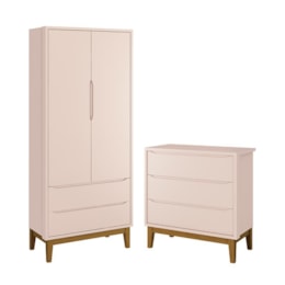 Jogo de Quarto Infantil Guarda Roupa 2 Portas e Cômoda 3 Gavetas Classic Rosa Fosco com Pés Amadeirado - Reller Móveis Jogo de Quarto Infantil Guarda Roupa 2 Portas e Cômoda 3 Gavetas Classic Rosa Fosco com Pés Amadeirado - Reller Móveis