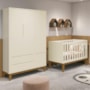 Jogo de Quarto Infantil Guarda Roupa 3 Portas e Berço Classic Areia Fosco com Pés Amadeirado - Reller Móveis