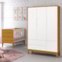 Jogo de Quarto Infantil Guarda Roupa 3 Portas e Berço Classic Branco/Savana com Pés Amadeirado - Reller Móveis