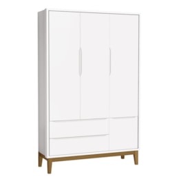 Jogo de Quarto Infantil Guarda Roupa 3 Portas e Cômoda 1 Porta Classic Branco Fosco com Pés Amadeirado - Reller Móveis