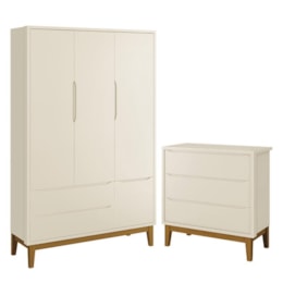 Jogo de Quarto Infantil Guarda Roupa 3 Portas e Cômoda 3 Gavetas Areia Fosco Classic com Pés Amadeirado - Reller Móveis Jogo de Quarto Infantil Guarda Roupa 3 Portas e Cômoda 3 Gavetas Areia Fosco Classic com Pés Amadeirado - Reller Móveis
