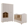 Jogo de Quarto Infantil Guarda Roupa Casinha e Berço Americano Mimo Off White/Nature - Permóbili Baby