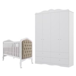 Jogo de Quarto Infantil Guarda Roupa Encanto e Berço Harmonia Branco com Capitonê - Permóbili Baby  Jogo de Quarto Infantil Guarda Roupa Encanto e Berço Harmonia Branco com Capitonê - Permóbili Baby