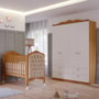 Jogo de Quarto Infantil Guarda Roupa Encanto e Berço Harmonia Nature/Branco com Capitonê - Permóbili Baby