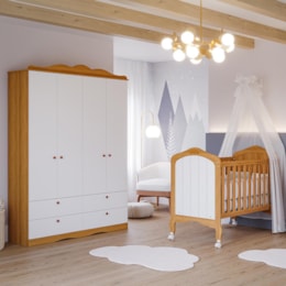 Jogo de Quarto Infantil Guarda Roupa Encanto e Berço Harmonia Nature/Branco - Permóbili Baby