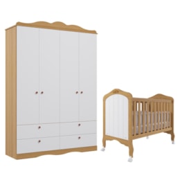 Jogo de Quarto Infantil Guarda Roupa Encanto e Berço Harmonia Nature/Branco - Permóbili Baby