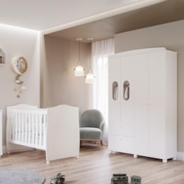 Jogo de Quarto Infantil Guarda Roupa Fofura e Berço Conforto Branco - Permóbili Baby