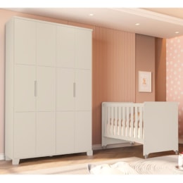 Jogo de Quarto Infantil Guarda Roupa Luna 4 Portas e Berço Evolution Areia Fosco - Reller Móveis