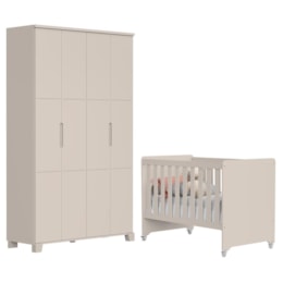 Jogo de Quarto Infantil Guarda Roupa Luna 4 Portas e Berço Evolution Areia Fosco - Reller Móveis