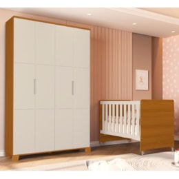 Jogo de Quarto Infantil Guarda Roupa Luna 4 Portas e Berço Evolution Areia Fosco/Savana - Reller Móveis