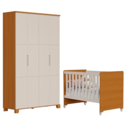 Jogo de Quarto Infantil Guarda Roupa Luna 4 Portas e Berço Evolution Areia Fosco/Savana - Reller Móveis