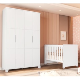 Jogo de Quarto Infantil Guarda Roupa Luna 4 Portas e Berço Evolution Branco Fosco - Reller Móveis