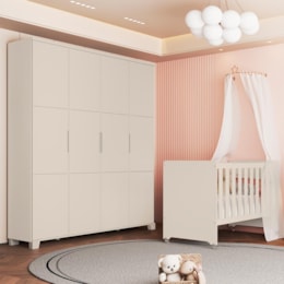 Jogo de Quarto Infantil Guarda Roupa Luna Max 4 Portas e Berço Evolution Areia Fosco - Reller Móveis