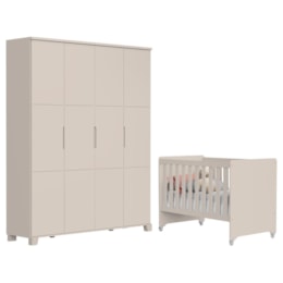 Jogo de Quarto Infantil Guarda Roupa Luna Max 4 Portas e Berço Evolution Areia Fosco - Reller Móveis
