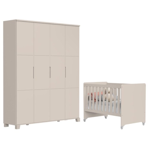 Jogo de Quarto Infantil Guarda Roupa Luna Max 4 Portas e Berço Evolution Areia Fosco - Reller Móveis