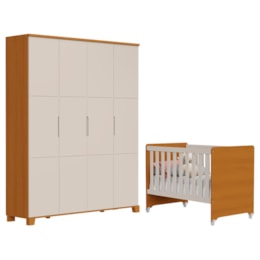 Jogo de Quarto Infantil Guarda Roupa Luna Max 4 Portas e Berço Evolution Areia Fosco/Savana - Reller Móveis