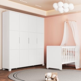 Jogo de Quarto Infantil Guarda Roupa Luna Max 4 Portas e Berço Evolution Branco Fosco - Reller Móveis 