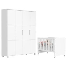 Jogo de Quarto Infantil Guarda Roupa Luna Max 4 Portas e Berço Evolution Branco Fosco - Reller Móveis 